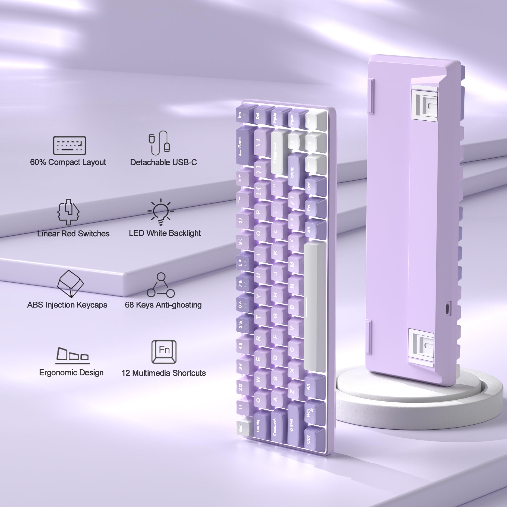 MageGee Portable 60% Gaming Mechanical Keyboard, Minimalist MK-Box Ice Blue Backlit Compact 68 Keys Wired Office Keyboard with Red Switch for Windows Laptop PC Mac Convenient(Gray & White)