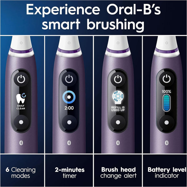 Oral-B iO8 Electric Toothbrushes For Adults, App Connected Handle, 3 Toothbrush Heads, Travel Case & Toothbrush Head Holder, 6 Modes, 2 Pin UK Plug, Violet