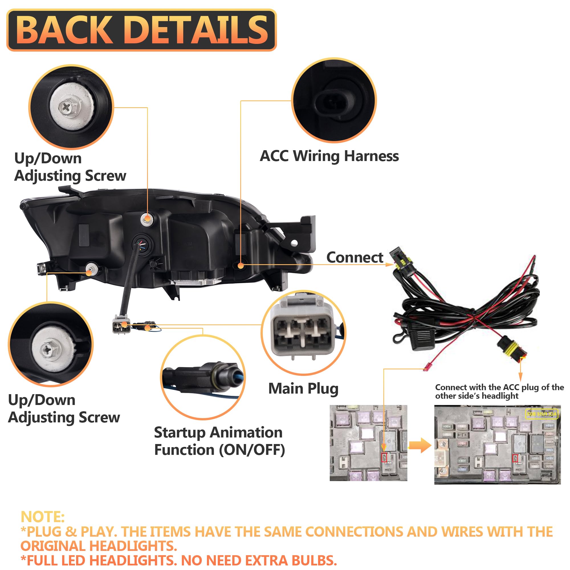 VLAND Motor LED Headlights compatible with Subaru Impreza WRX Halogen Model 2008-2014 [Not for xenon], w/Startup dynamic display, Passenger & Driver Sides for RHD