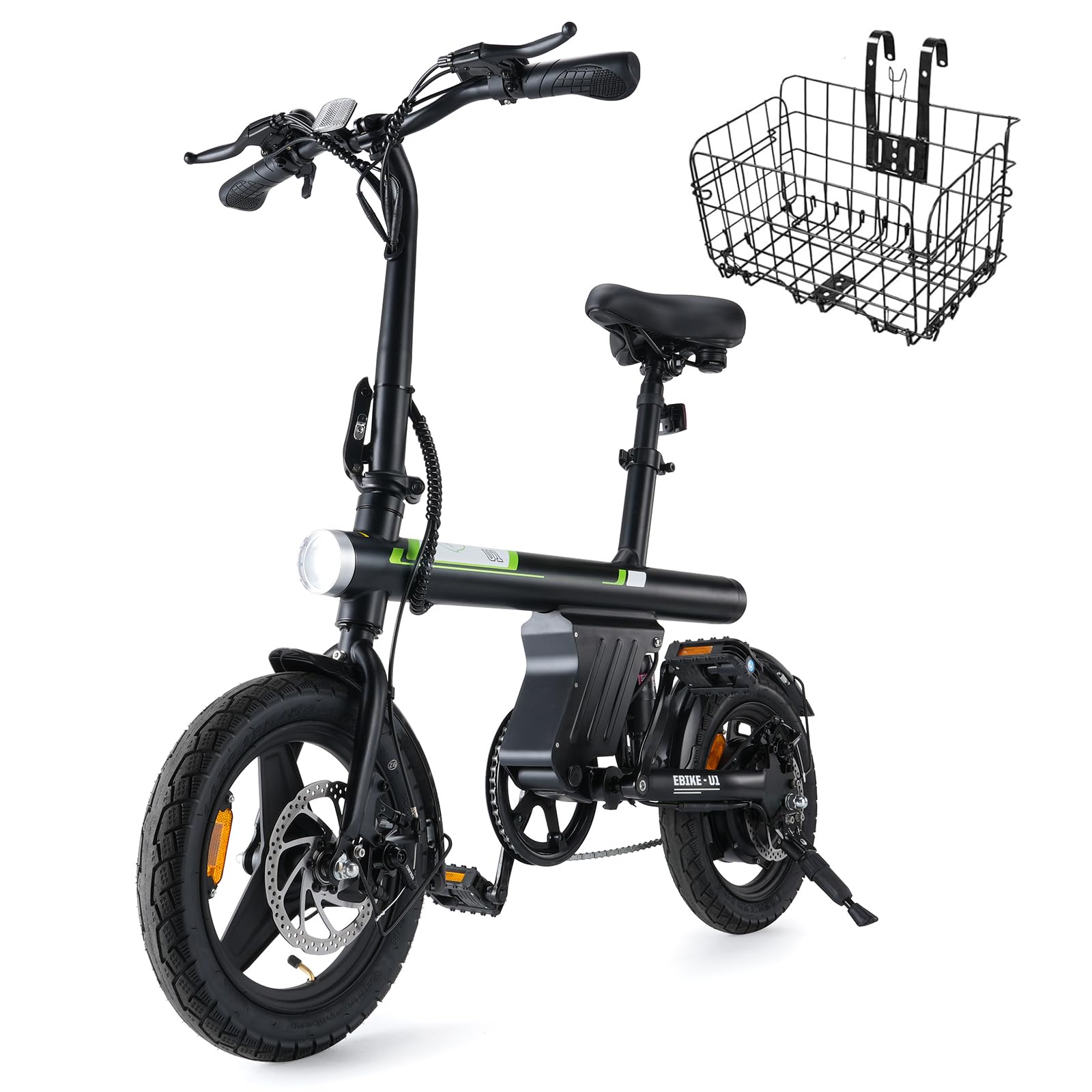 Finbike U1 Electric Bike for Adult/Teens,14" Folding Electric Bicycle with LCD Display,25KM/H & 45KM Range,4H Fast Charge,4 Riding Modes,Rear Shock Absorber,120KG Capacity,Compact Foldable Ebike
