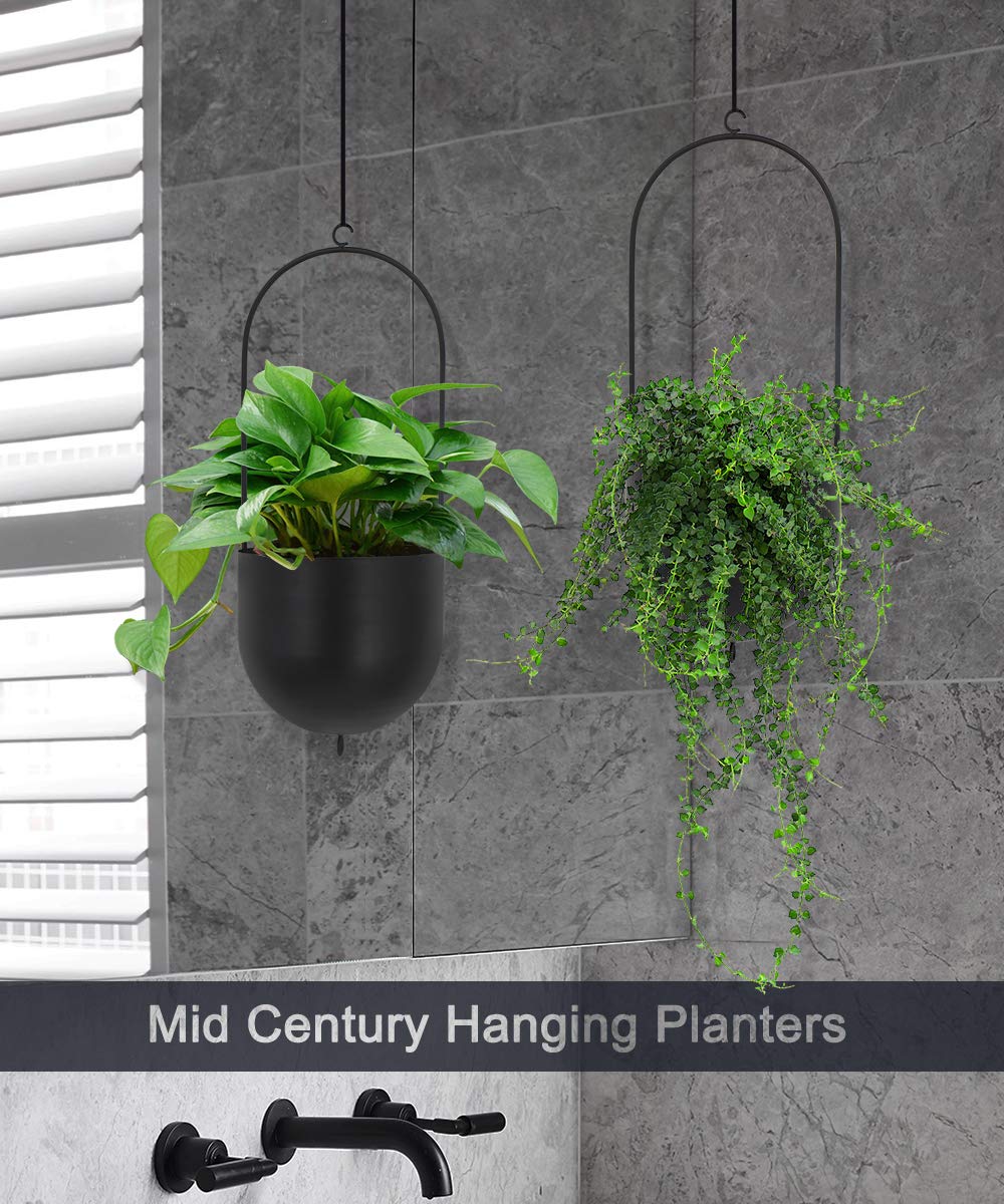 ibigbean Set of 2 Metal Hanging Planters Flower Pots Matte Black Big Size Pots Mid Century Modern for Home Dector Indoor & Outdoor