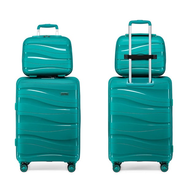 Kono Luggage Sets of 2 Piece Lightweight Polypropylene Hard Shell Suitcase with TSA Lock Spinner Wheels Travel Carry On Hand Cabin Luggage with Beauty Case (Set of 2, Black)