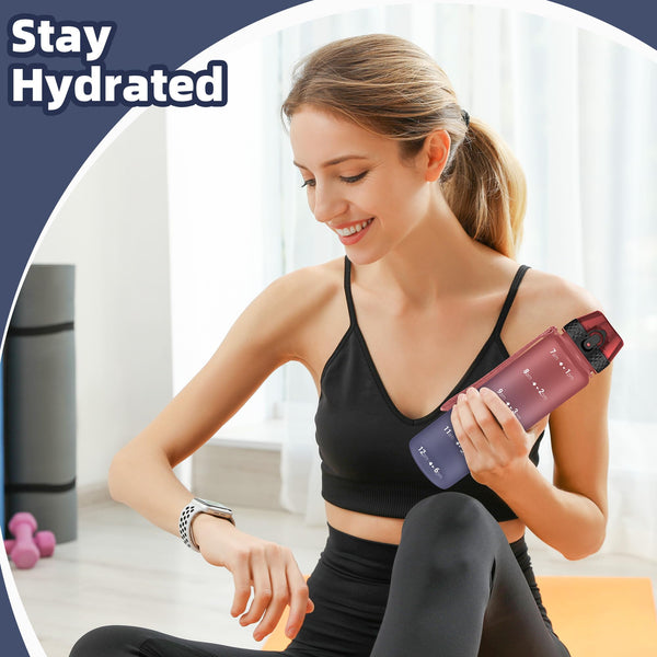 OLDLEY 1L/32oz Sports Water Bottle, 1000ml Motivational Drinks Bottle with Time Markings Leak Proof Drink & Lock Cover & No Straw, BPA Free for Adults Women Men Gym School Cycling Running Hiking