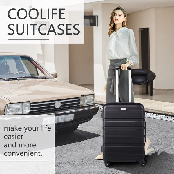 COOLIFE Suitcase Trolley Carry On Hand Cabin Luggage Hard Shell Travel Bag Lightweight with TSA Lock and Durable 4 Spinner Wheels (Lemon Yellow, L(77cm 93L))