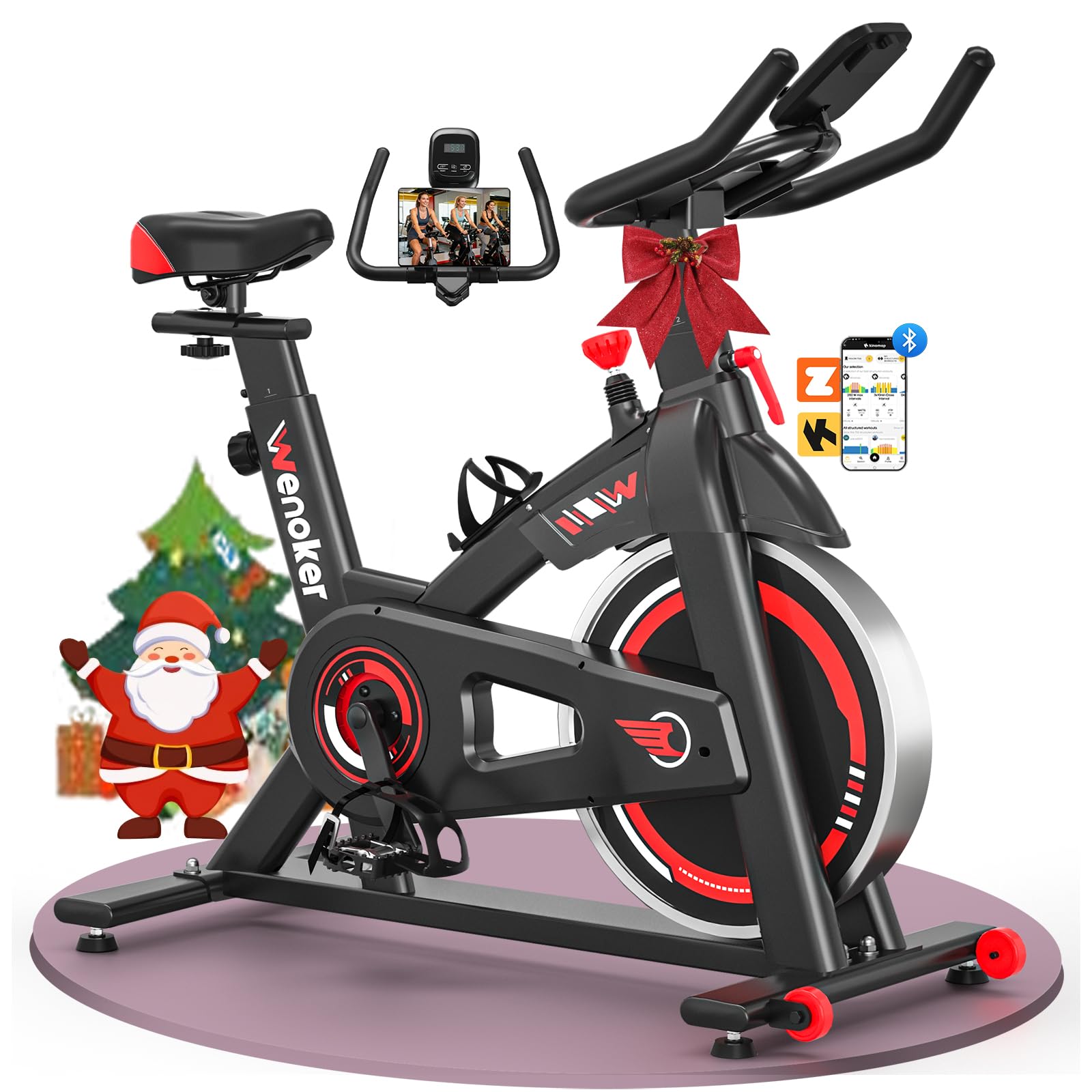 Wenoker Exercise Bike APP Compatible, Indoor Cycling Spin Bike for Home Gym Use with LCD Display&Tablet Holder, Fitness Bike Exercise Equipment Cardio Training Machine