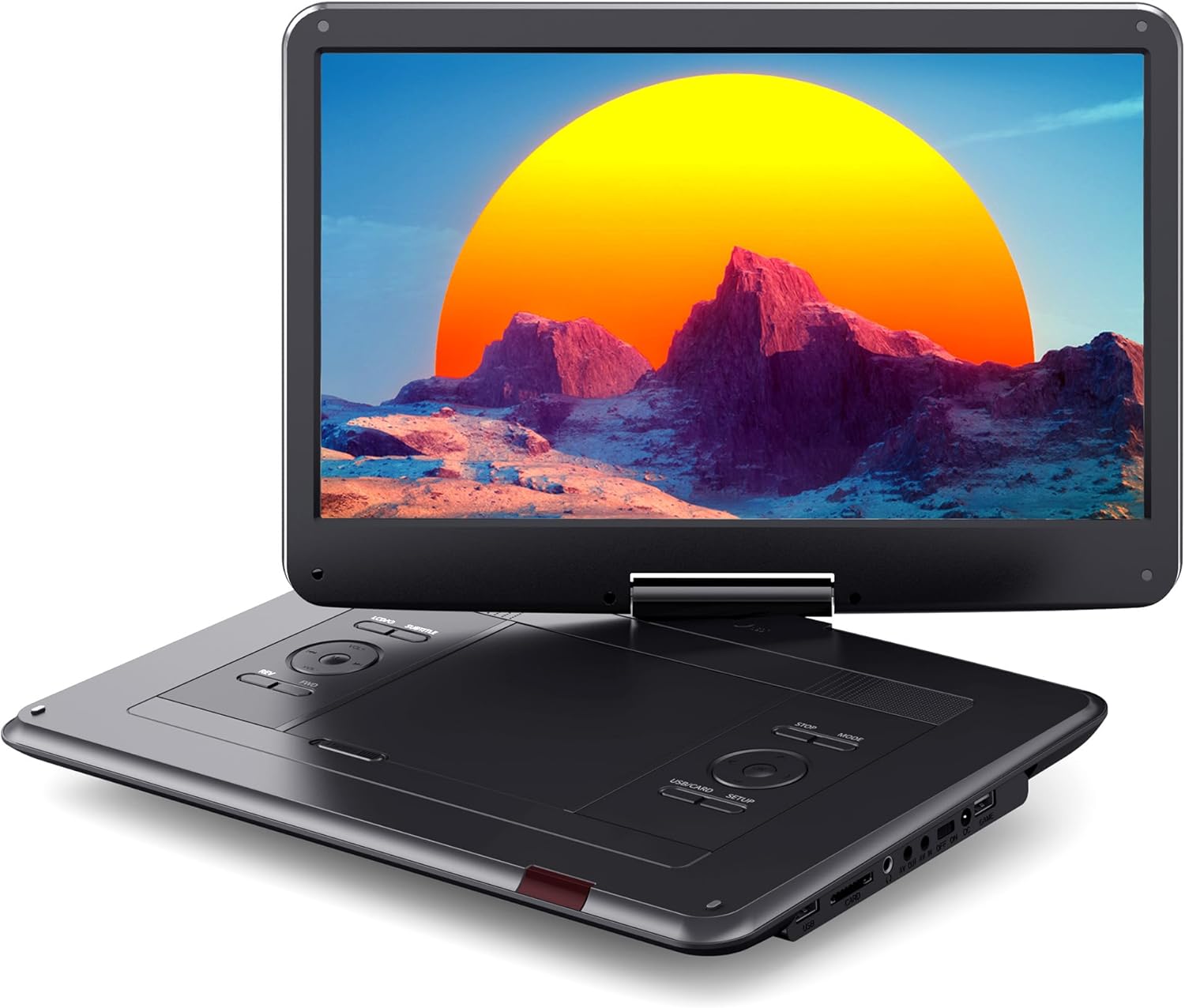 WOLFANG 17.5" Portable DVD Player with 15.6" Large HD Display, 6 Hours Rechargeable Battery, No Region Restrict, Dual Stereo Speakers, Support for USB/SD Card/Sync TV/Projector Screen
