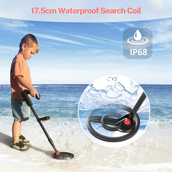 DR.ÖTEK Metal Detector for Kids, Waterproof with LCD Display and Buzzer, 60-76 cm Adjustable Stem, High Sensitivity, Lightweight Gold Detector, Ages 3-10