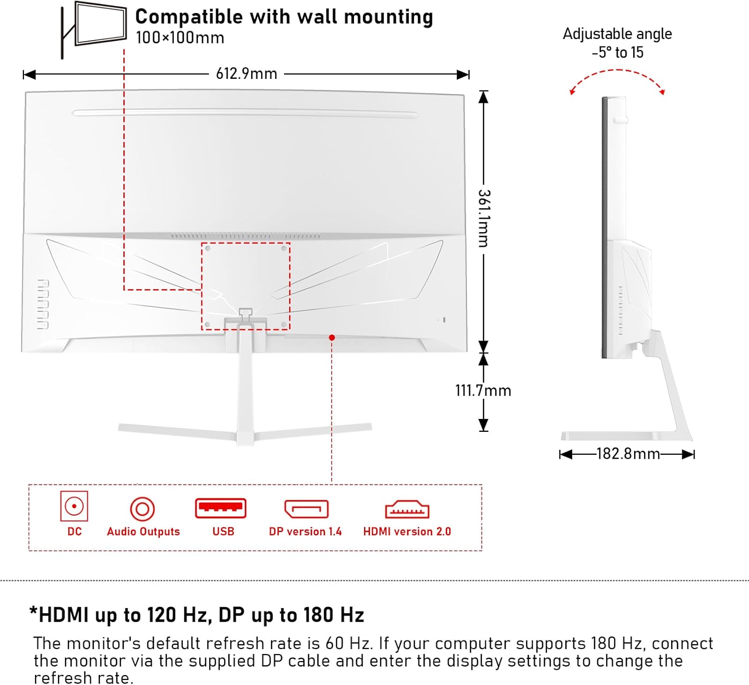 Gawfolk 34 Inch Ultrawide Curved 144Hz Gaming Computer Monitor 1500R PC Screen 21:9 UWQHD (3440x1440),Adaptive Sync,178° Viewing Angle,Display Port、HDMI 2.0, VESA75x75MM-Black