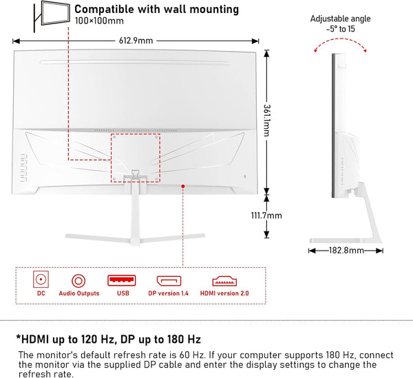 Gawfolk 34 Inch Ultrawide Curved 144Hz Gaming Computer Monitor 1500R PC Screen 21:9 UWQHD (3440x1440),Adaptive Sync,178° Viewing Angle,Display Port、HDMI 2.0, VESA75x75MM-Black