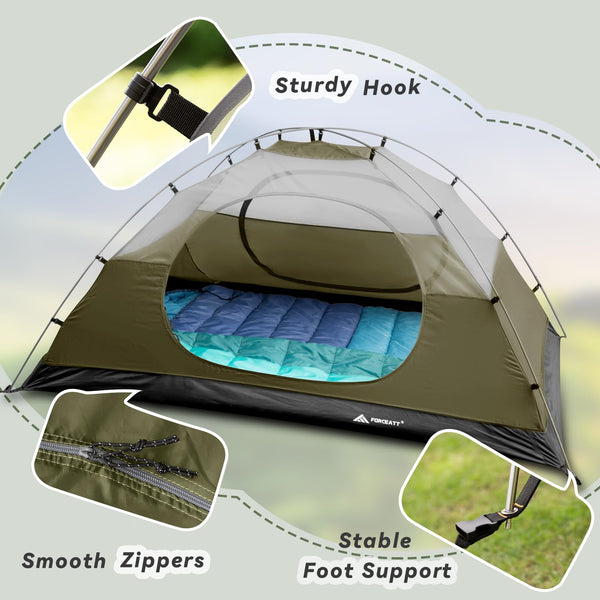 Forceatt Tent, 2-4 Man Tent for Camping, Easy Setup Lightweight Two Doors PU3000mm Waterproof Dome Tent, Windproof Instant Outdoor Tent Suitable for Traveling, Beach, Camping, Hiking, Mountaineering