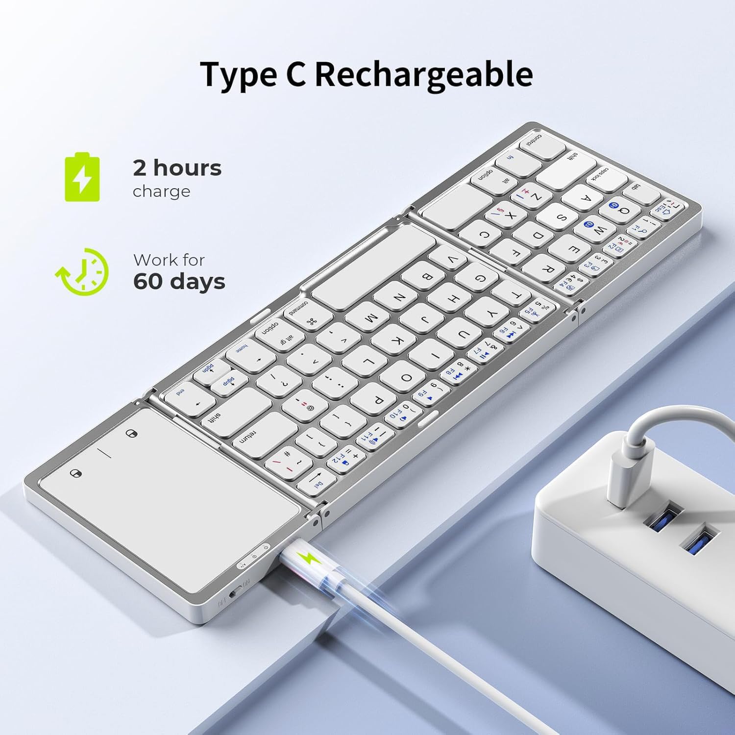 Seenda Folding Bluetooth Keyboard with Touchpad, Foldable Portable Travel Mini Wireless Keyboard, Rechargeable UK layout for iOS Android Windows PC Tablet phone ipad, Black and Grey