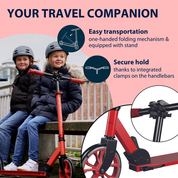 HUDORA Scooter Up 200 - Quiet aluminium scooter for up to 100kg - Adjustable in height & foldable kick scooter - Jolt-free kick scooter for children /