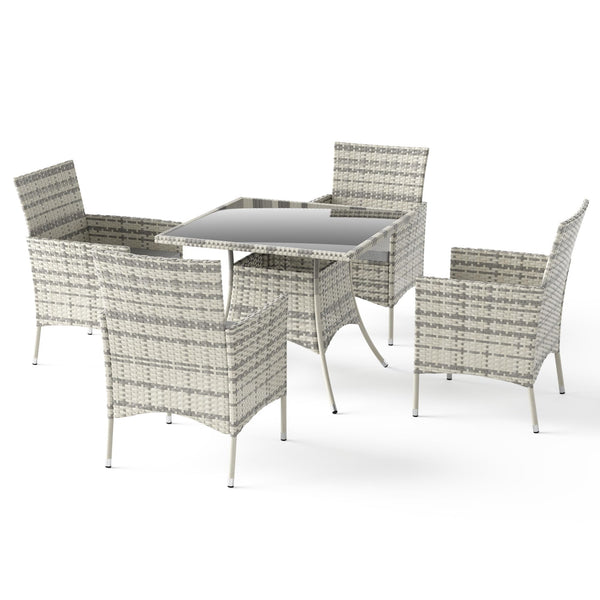 Trumbeak 4 Seater Rattan Dining Set with Cushions,Garden Furniture Set with Glass Top Table and 4 Armchairs,Outdoor Dining Table and Chairs Set for patio,Grey