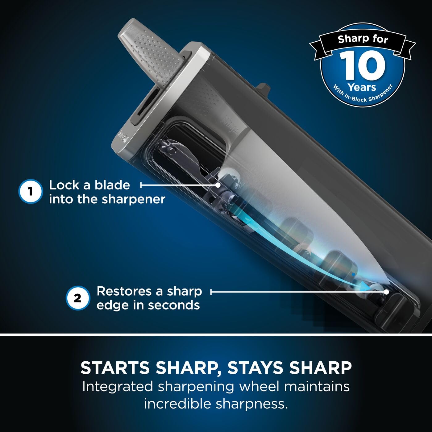 Ninja Foodi StaySharp Knife Block with Integrated Sharpener, 5-Piece Knife Set includes Chef, Bread, Slicing, Utility, Paring Knives, Stainless Steel K32005UK, Black