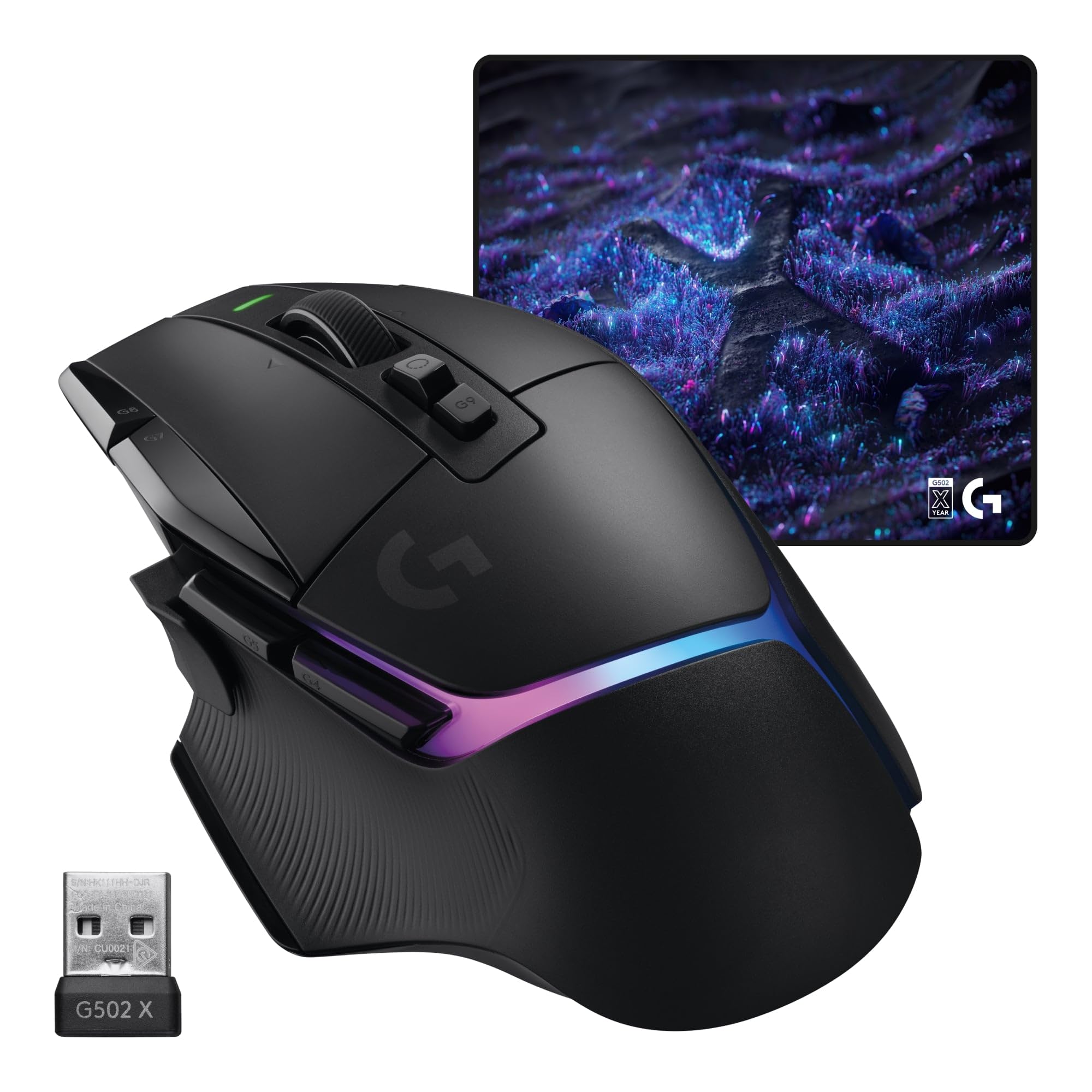 Logitech G G502 X PLUS LIGHTSPEED Wireless RGB Gaming Mouse - Optical mouse with LIGHTFORCE hybrid switches, LIGHTSYNC RGB, HERO 25K gaming sensor, compatible with PC - macOS/Windows - Black