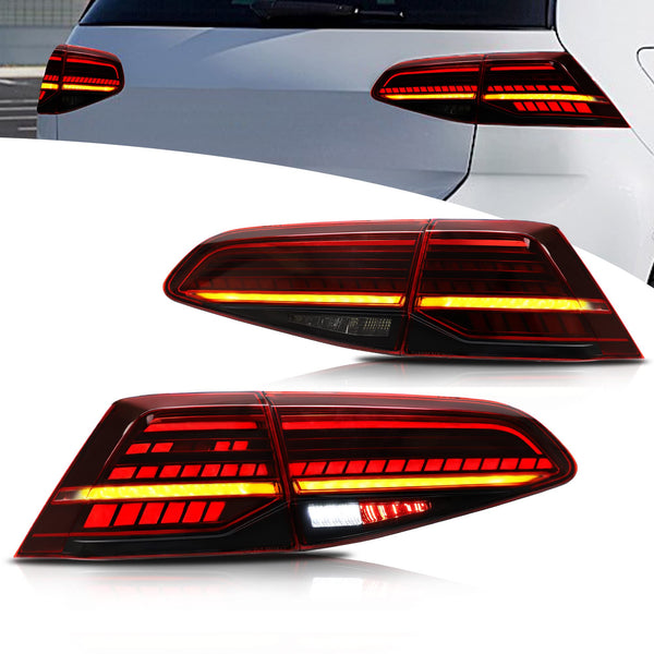 VLAND LED Rear Lights compatible with Golf MK7 Golf MK7.5 Hatchback 2012-2020 [Not fit MK7.5 GTI & R], w/Sequential indicator, Driver & Passenger Side - Red