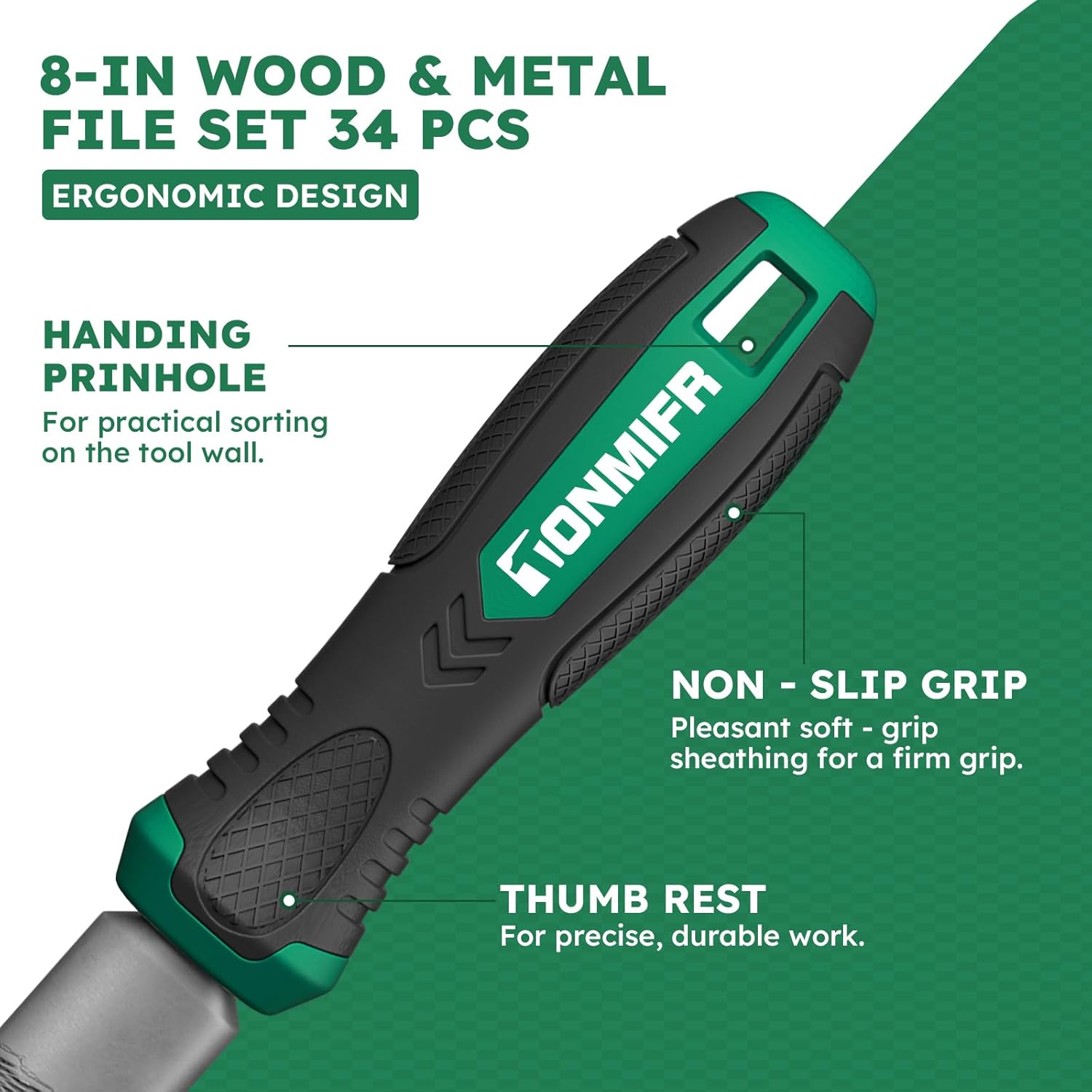 Tonmifr Professional Metal File Set 34Pcs Industrial Grade High Carbon Steel,5 Shapes (Flat/Half Round/Round/Triangle/Square) for Hardened Steel, Metalworking Tools with Storage Case,14 Needle Files