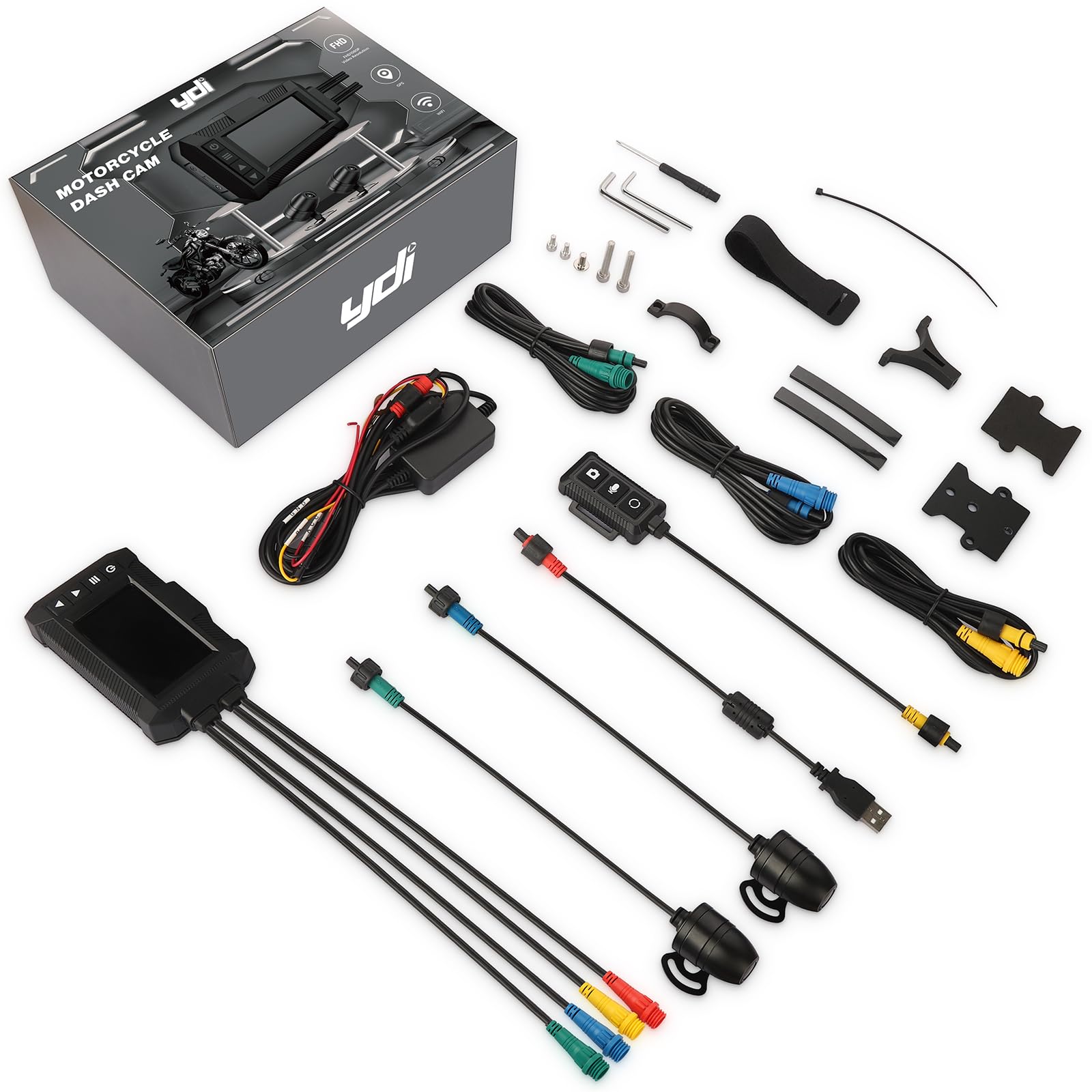 ydi Motorbike Dash Cam, New Upgraded Motorcycle Waterproof Camera 3'' LCD Front and Rear Camera FHD 1080P Wide Angle 150° with Built-in GPS, Wi-Fi, Wired Control, Max up to 256GB