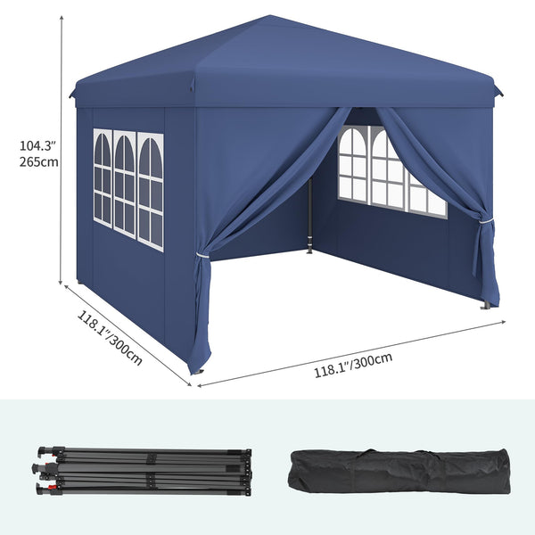 YITAHOME 3x3M Outdoor Pop Up Gazebo with Sides and Windows, Waterproof Folding Garden Canopy All Seasons Camping Gazebo Anti-UV with Adjustable Height Stakes Rope Carry & Weight Bags for Party Event