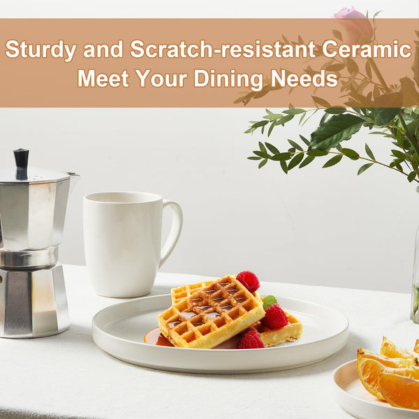 Jassceram 10.5 Inch Dinner Plates, Ceramic Flat Plates for Dining and Kitchen, High Edge Modern Plates - Microwave, Oven and Dishwasher Safe, Scratch