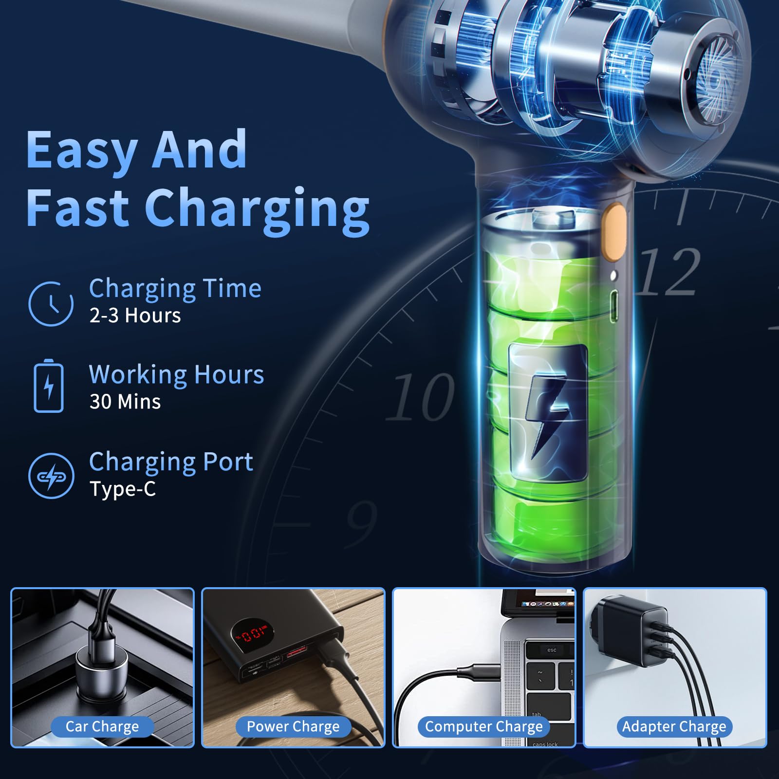 Handheld Car Vacuum Cleaner, 15000Pa Powerful Vacuum Cleaner Cordless, 3 in 1 Lightweight Vacuum & Blower Dust Buster, LED Display, USB Rechargeable Mini Cleaner for Car, Home and Pet Hair Cleaning