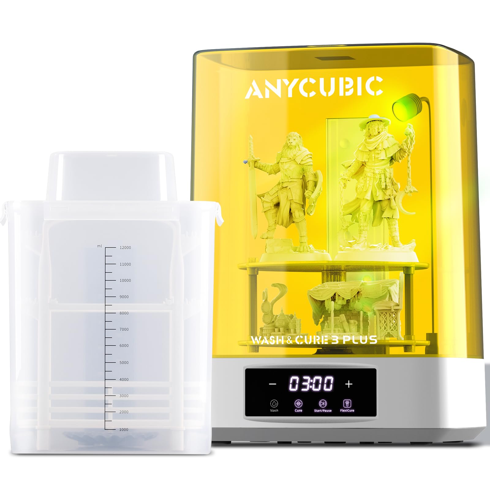 ANYCUBIC Wash and Cure 3 Station, 2 in 1 Wash & Cure Machine for ANYCUBIC Photon Mono Mars LCD/SLA/DLP Resin 3D Printing Models with Dual Cleaning Modes and Uniform Curing, Washing Size 165x100x180mm³