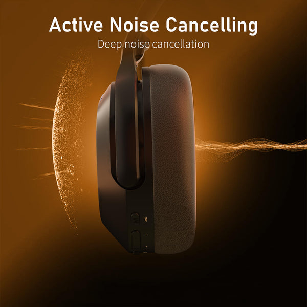 Rebocico Active Noise Cancelling Headphones, Wireless Bluetooth Over-Ear Headphone with Microphone,120H Playtime, Foldable Overhead Headphones with Deep Bass, Fast Charging for Home Travel Office