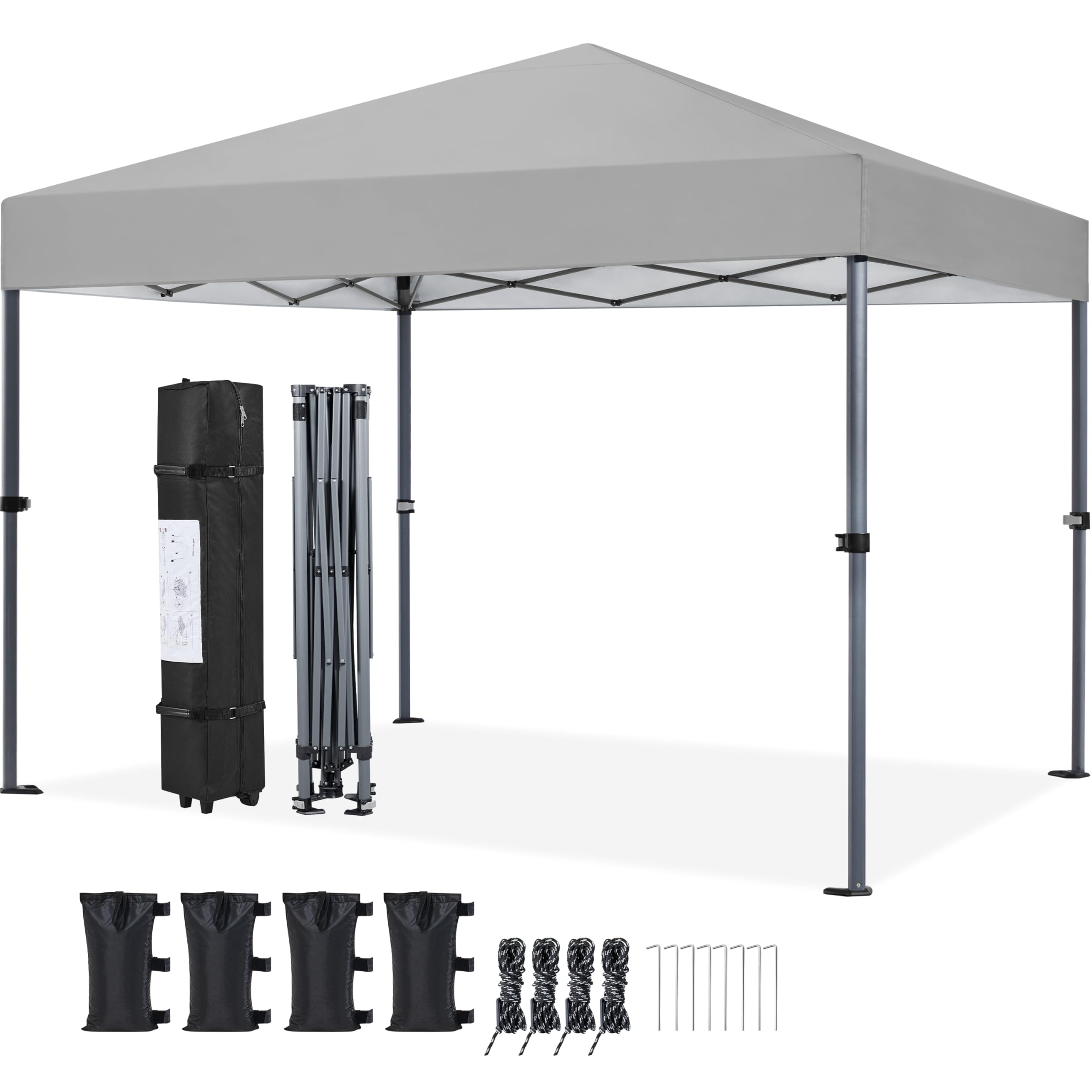 Yaheetech Pop Up Gazebo, 3x3m Easy One Person Setup Instant Shelter, Waterproof Garden Patio Canopy with 4 Sandbags, 4 Ropes & 8 Stakes, Wheeled Bag, Steel Frame, Adjustable Height - Beige
