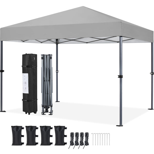 Yaheetech Pop Up Gazebo, 3x3m Easy One Person Setup Instant Shelter, Waterproof Garden Patio Canopy with 4 Sandbags, 4 Ropes & 8 Stakes, Wheeled Bag, Steel Frame, Adjustable Height - Beige