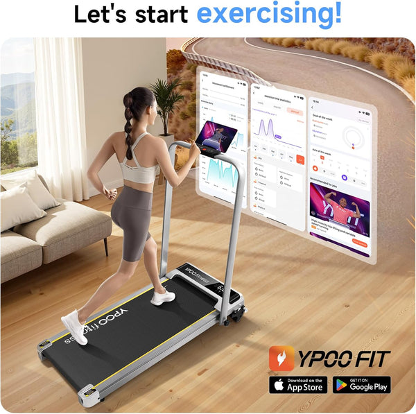 YPOO Walking Pad with Incline 3 in 1 Walking Pad with Handle 3 Level Incline, Portable Folding Treadmills for Home Foldable 300lbs Under Desk Treadmill LED Display Remote Control & APP