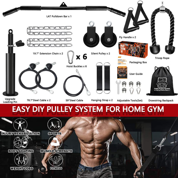 Favuit Cable Pulley System Home Gym, Upgraded Weight Cable Pulley System Gym DIY LAT Pull Down Home Gym Fitness Cable Machine Attachment for Gym LAT