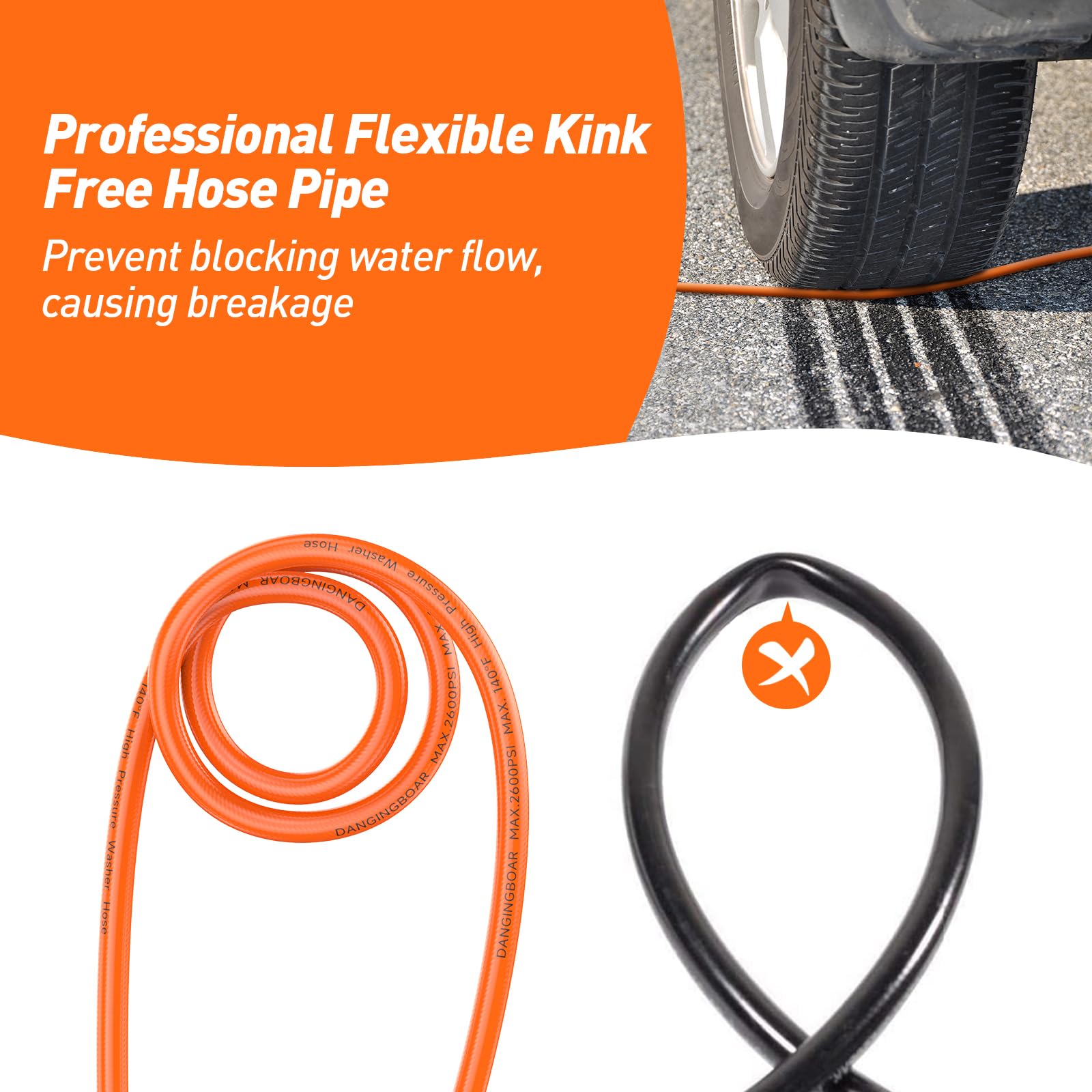 DANCINGBOAR 15M Pressure Washer Drain Pipe Hose Cleaning Kit with Jet Nozzle, Tube Unblocker Sewer Jetter Kit Compatible for Karcher K2 K3 K4 K5 K6 K7 Series, 2600PSI/180BAR