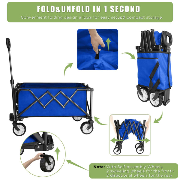 HOFTME Folding Trolley With Wheels,Folding Wagon 100L Capacity All Terrain Wheels with Adjustable Handle & Cover Bag, Picnic Transporter for Holiday