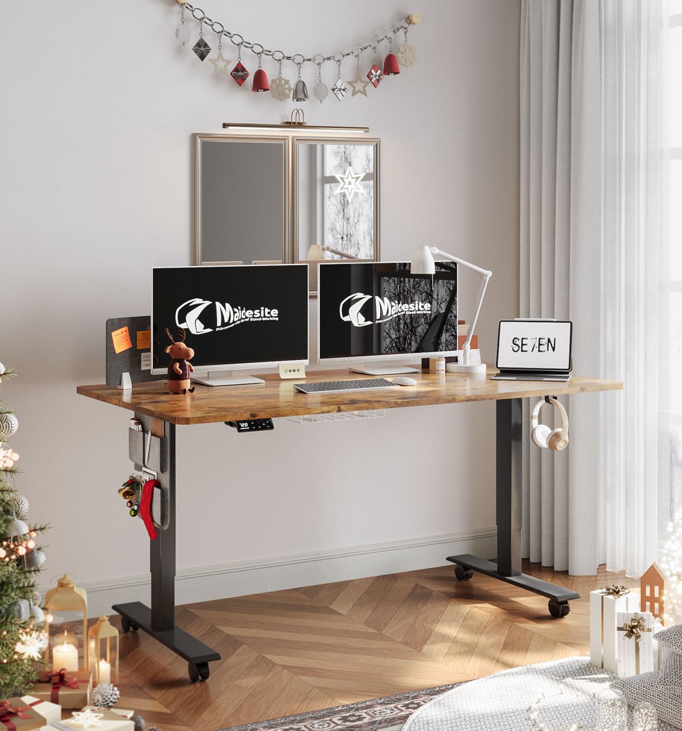 MAIDeSITe Height Adjustable Standing Desk Electric Standing Desk Sit Stand Desk Stand Up Desk with Cable Tray 120 * 60cm Desktop for Home Office