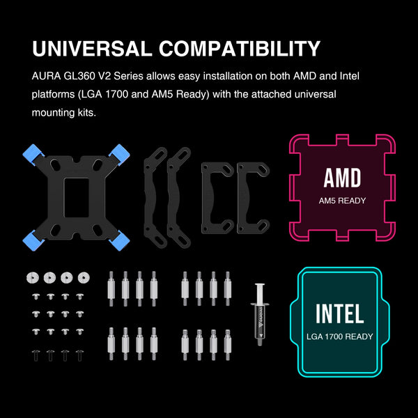 GAMDIAS AURA GL240 V2 AIO, 240mm CPU Liquid Cooler, Easy Cable Routing Design, Rotatable Performance Pump, 2 x 120mm Low-Noise PWM ARGB Fan w/ MB Sync, AMD AM5/AM4；Intel LGA 1851/1700/115x/1200, White