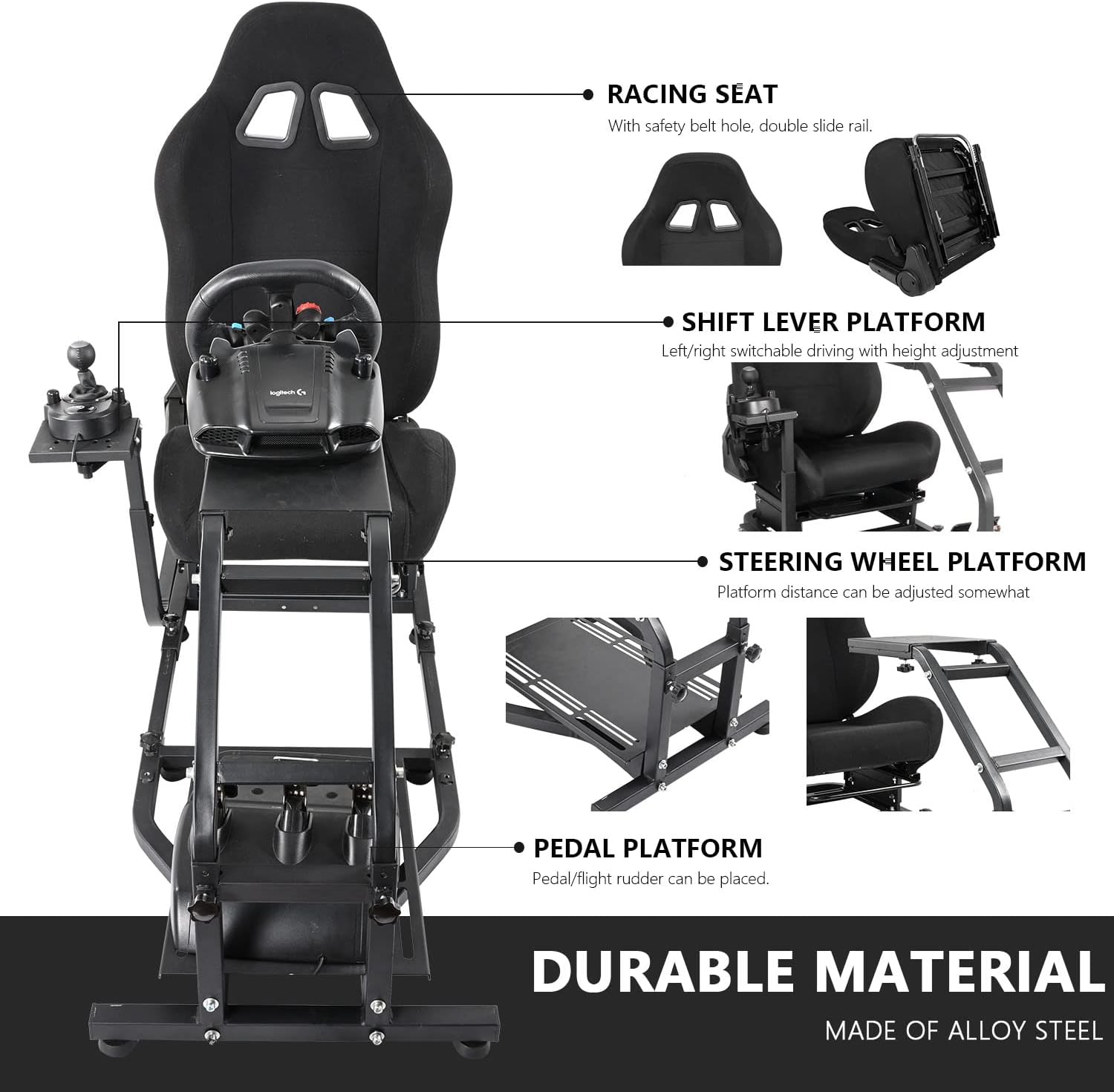 Anman Racing Simulator Cockpit Height Adjustable Racing Wheel Frame Gaming Compatible with Logitech G25, G27, G29, G920 Gaming Cockpit G25/G27/G29/G920 Wheel Handbrake Shifter and Pedals Not Included
