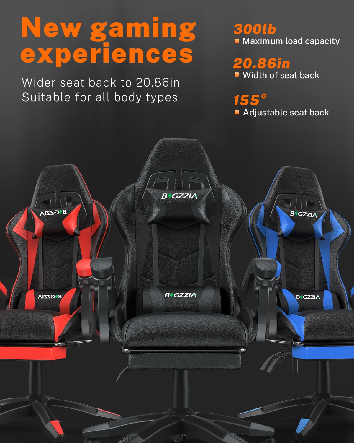 bigzzia RGB Gaming Chair with LED Lights and Ergonomic Computer Chair Reclining PU Leather High Back Video Game Chair with Headrest Adjustable Lumbar Support Linkage Armrest for Adults (Black/Grey)