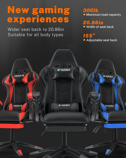 bigzzia RGB Gaming Chair with LED Lights and Ergonomic Computer Chair Reclining PU Leather High Back Video Game Chair with Headrest Adjustable Lumbar Support Linkage Armrest for Adults (Black/Grey)