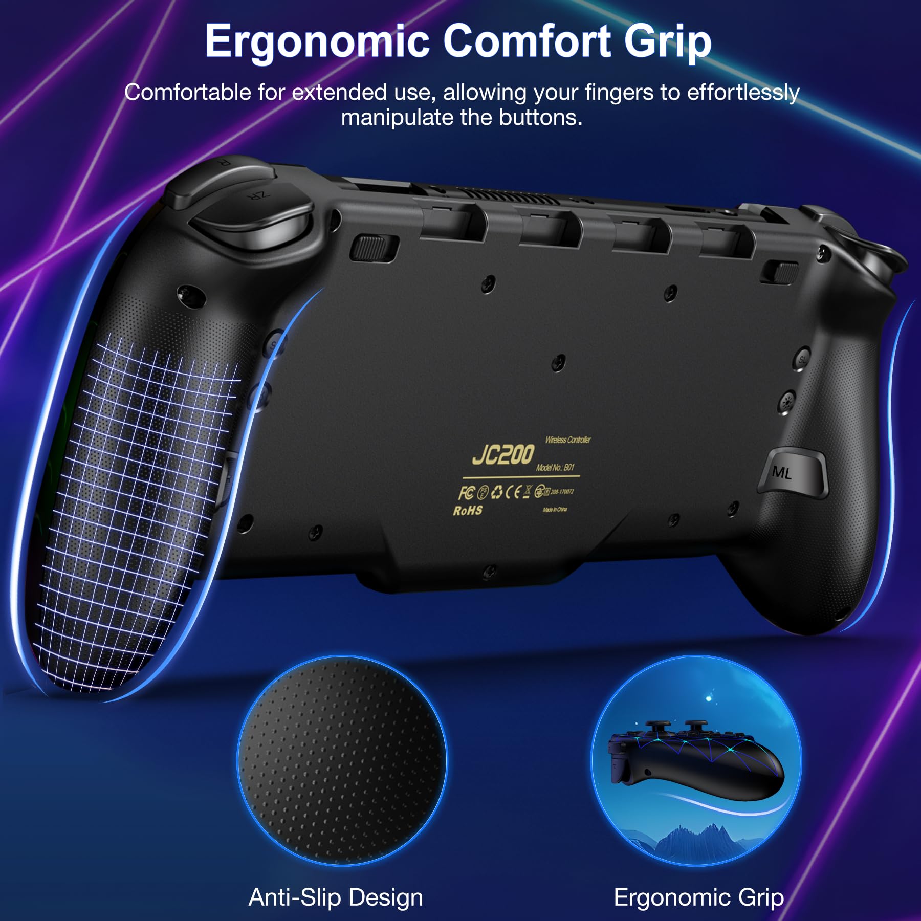 HASACOOL Switch Controller for Nintendo Switch/OLED, Handheld One-Piece Joycon Controllers with RGB Lights, TURBO, Vibration, Back Button