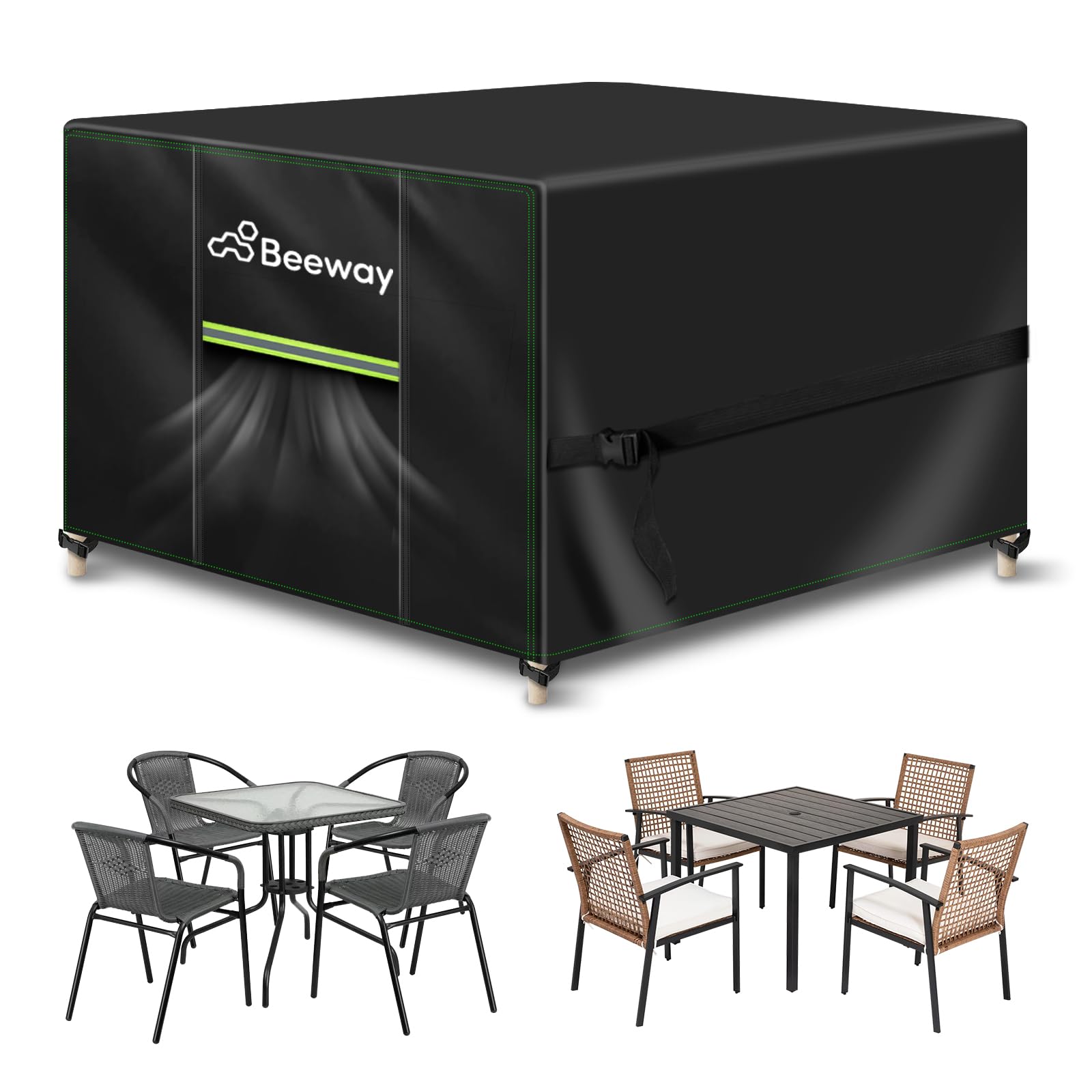 BEEWAY Garden Furniture Cover With Air Vent, Waterproof Patio Rattan Sofa Table Chair Set Cover - 420D Oxford Fabric, Windproof - Rectangular 242 x 182 x 100cm