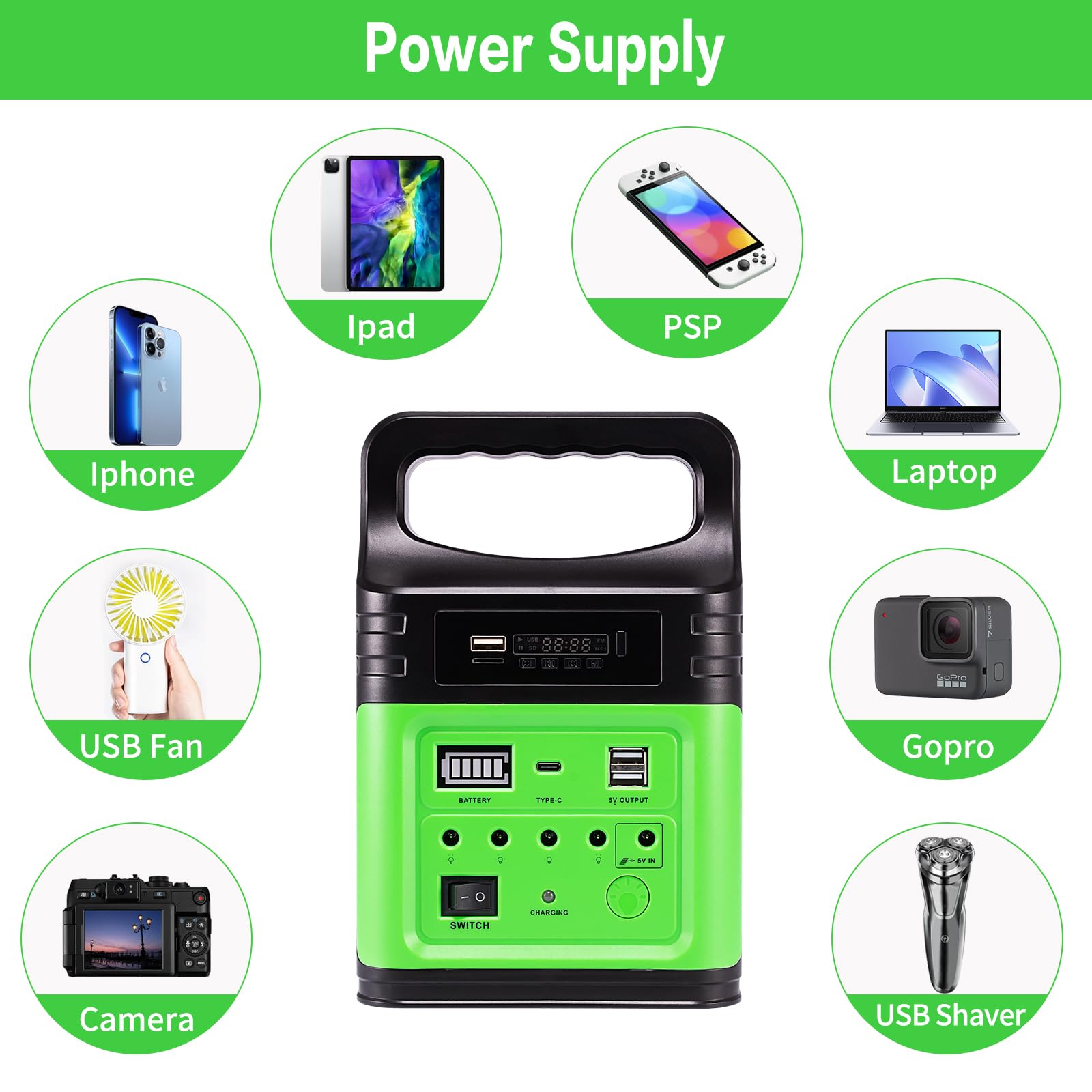 Upgrade-Vclpower 20000mAh DC Power Bank Station with Solar Panels,12V/9V Output Fast Charging Portable Power Station for Home Emergency Outdoor Camping(Green)