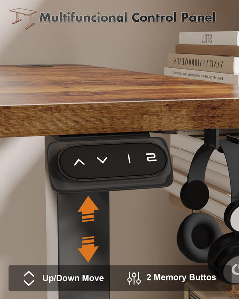 Devoko Electric Standing Desk 120x60cm Sit Stand Table Height Adjustable with Backpack Hook and Memory Smart Pannel, Home Office, White