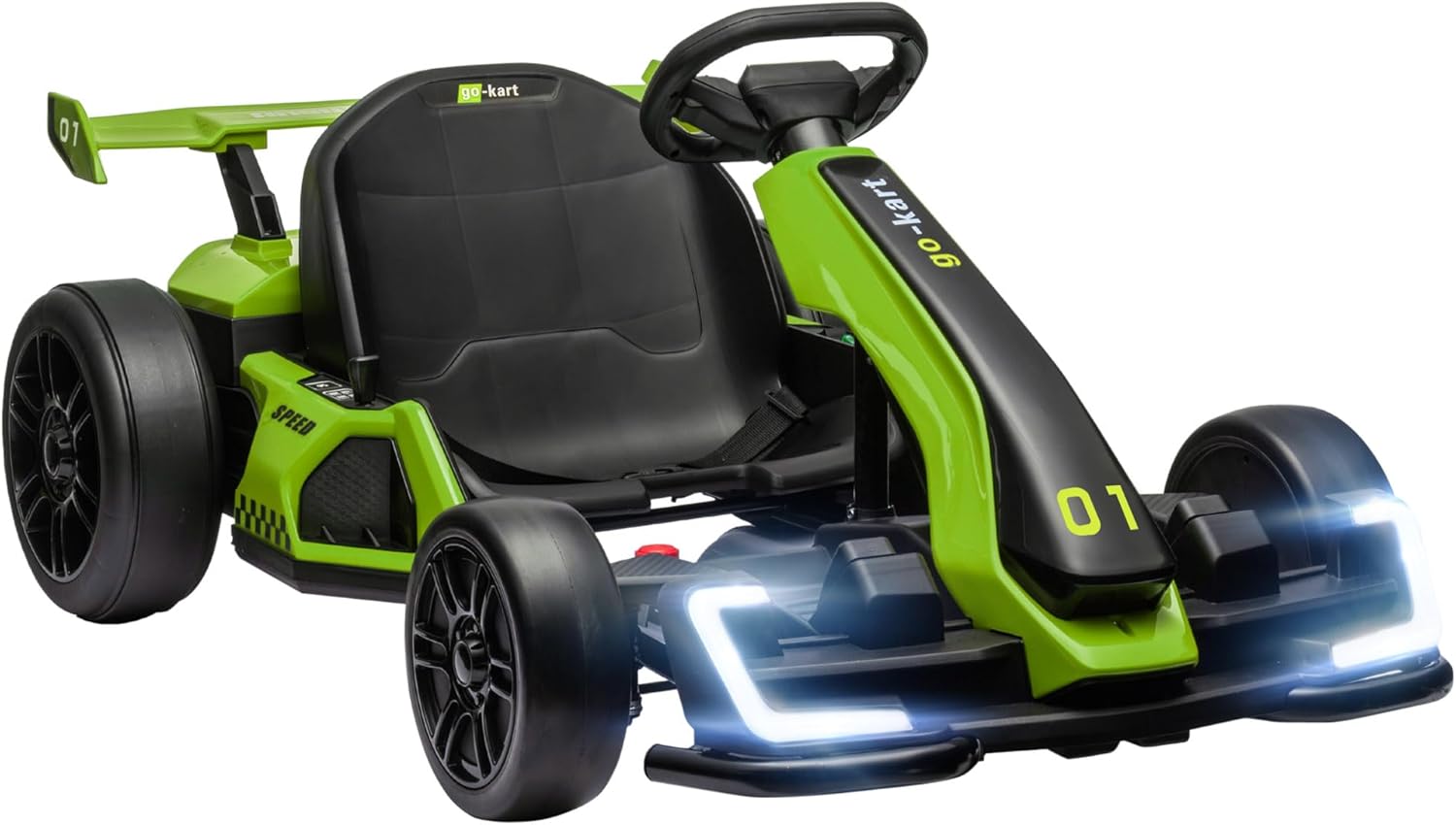 HOMCOM 24V Electric Go Kart for Kids, Ride On Racing Kart with Adjustable Seat, Battery Powered Drifting Ride On Car with Music, Light, Slow Start, Button Start, Horn, for 6-12 Years, Green