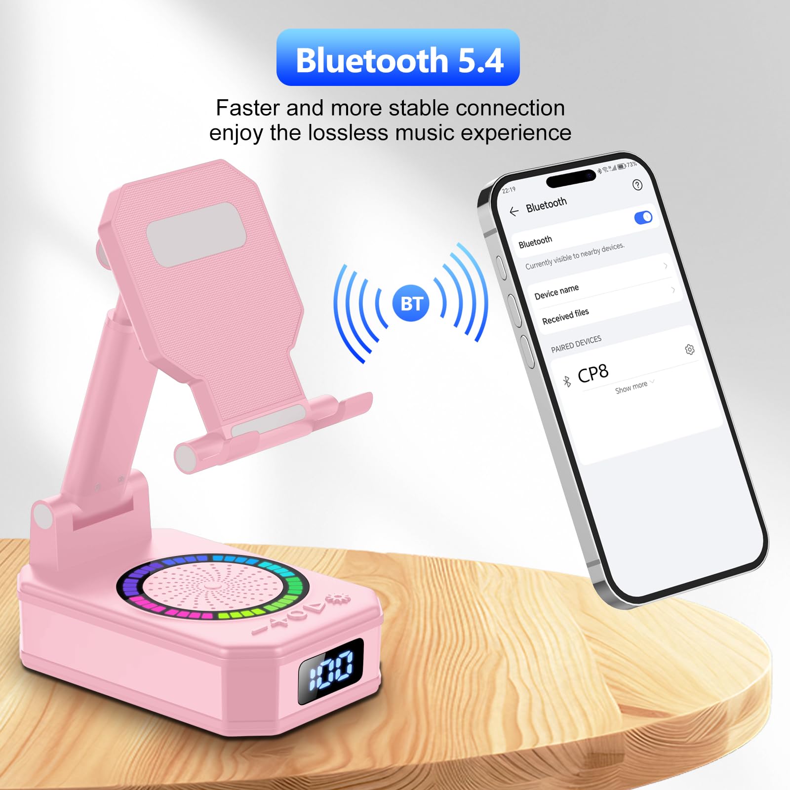 Gifts for Men Women, Phone Stand with Bluetooth Speaker, Anti-Slip Base, 4-in-1 Design with RGB, Foldable Phone Charger Stand with Wireless Speaker, Ideal for Dad Mom, Tech Gadget Stocking Fillers