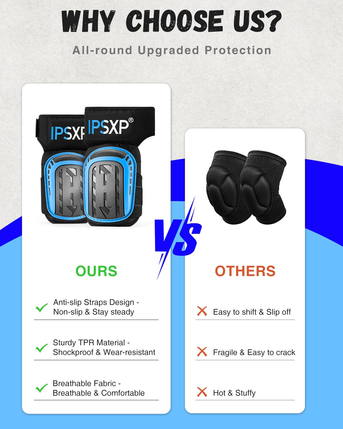 IPSXP Professional Knee Pads for Work,Gardening & Construction Knee Pads for Men and Women with Thick Double Gel Cushion, Strong Adjustable Non-Slip Straps,1 Pair