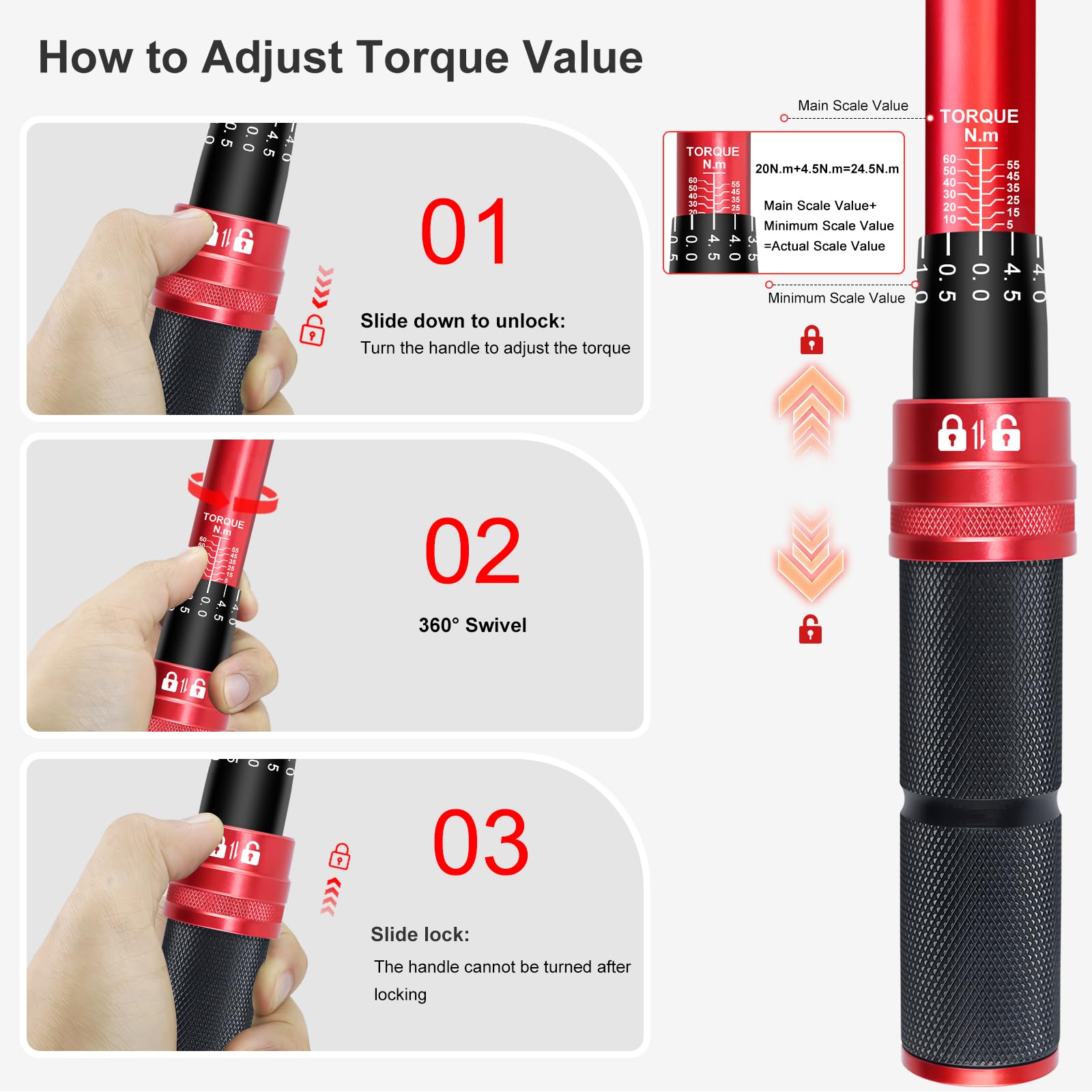 ATsafepro Torque Wrench 3/4 Inch, 100-600 Nm Torque Wrenchs, ±3% Error Accuracy with 48 Teeth Dual-Direction Adjustable for Repair of Car, Truck, Tractor