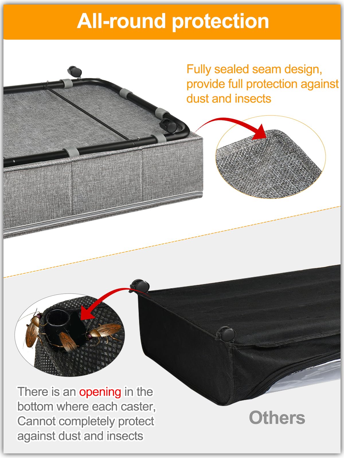 Huquter Under Bed Storage on Wheels, 50L Large Underbed Storage on Wheels, 2 Pack Foldable Under Bed Storage Box with Lid & Zips, Rolling Underbed