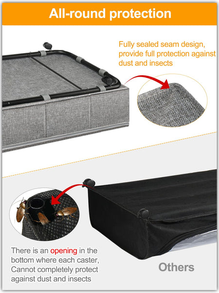 Huquter Under Bed Storage on Wheels, 50L Large Underbed Storage on Wheels, 2 Pack Foldable Under Bed Storage Box with Lid & Zips, Rolling Underbed