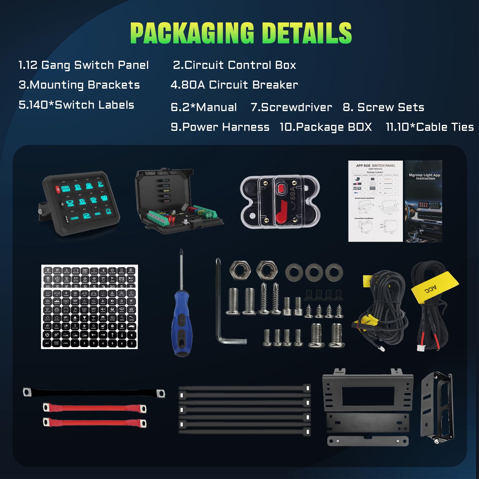 Chelhead RGB 6 Gang Switch Panel with APP Control, Universal Circuit Control Relay System, Multi-Function Bluetooth Remote Switch Panel, Compatible with Truck Boat SUV RV Trailer Marine ATV UTV