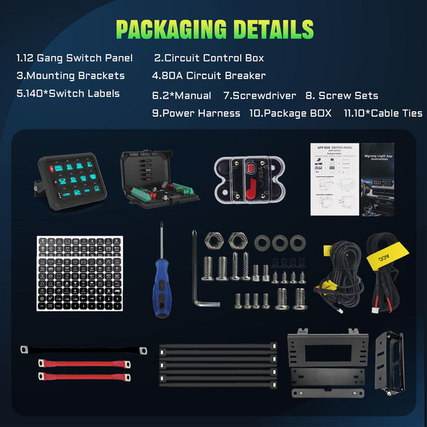 Chelhead RGB 6 Gang Switch Panel with APP Control, Universal Circuit Control Relay System, Multi-Function Bluetooth Remote Switch Panel, Compatible with Truck Boat SUV RV Trailer Marine ATV UTV